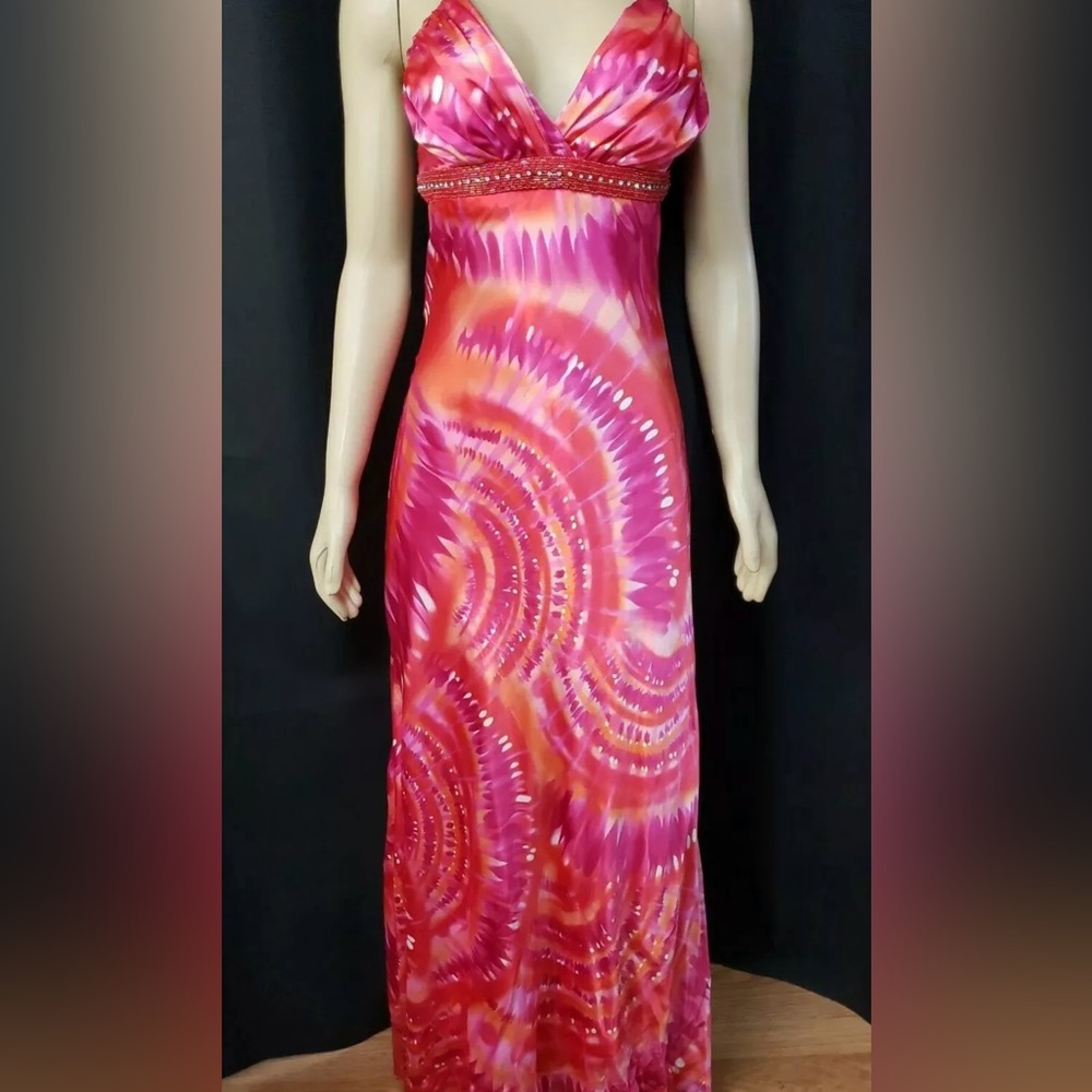 Beata Studio Los Angeles Long Multicolor Embellished Maxi Dress